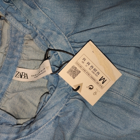 NWT Zara Women’s Denim Ruffles Blue Button Down Shirt - Picture 14 of 14